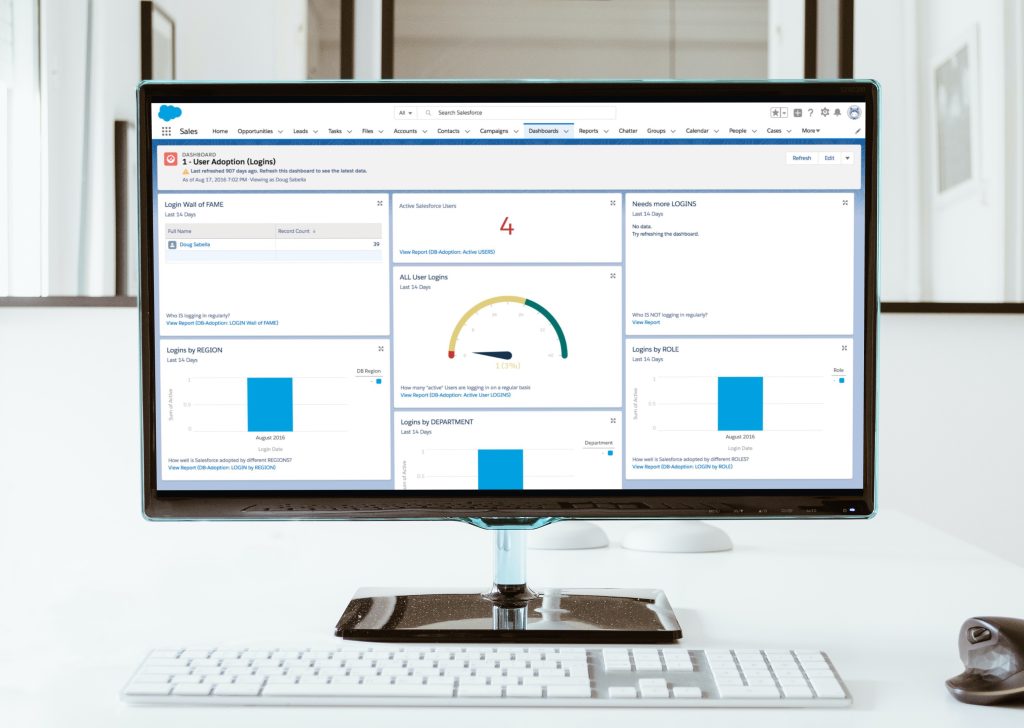 Picture of a computer with Salesforce Adoption Dashboard